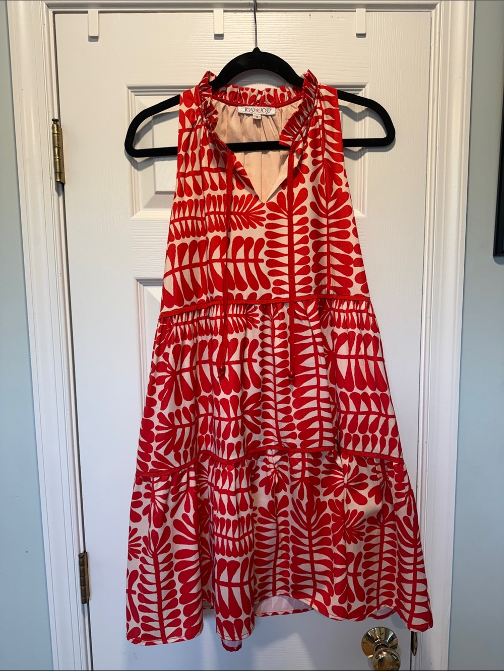 Joy Joy Red and Cream silky Tiered Swing Sundress